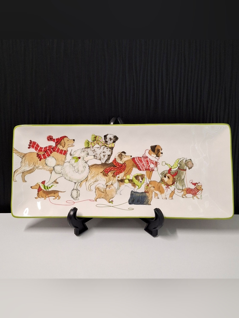 Pier 1 Imports Park Avenue Puppies Christmas Ceramic Serving Tray Platter 14"x6"